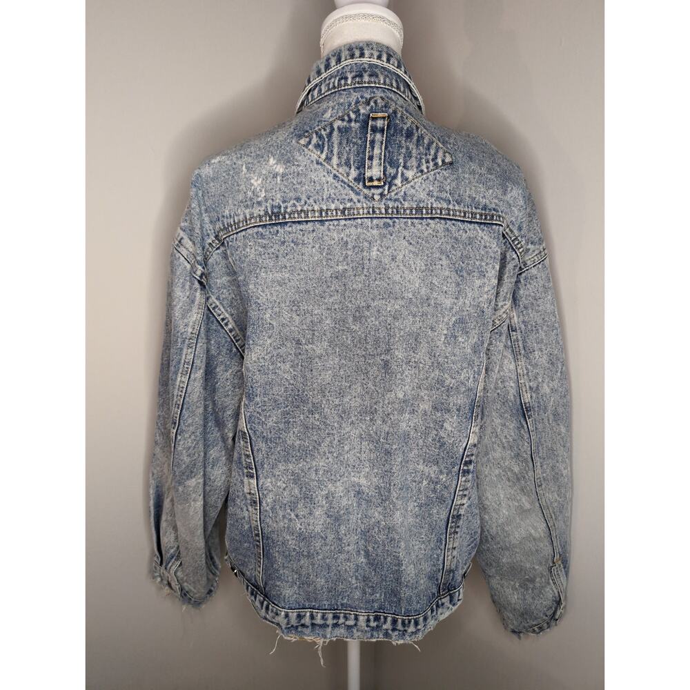 Vintage 90s Acid Wash Denim Trucker Jacket XL Distressed - Picture 5 of 8